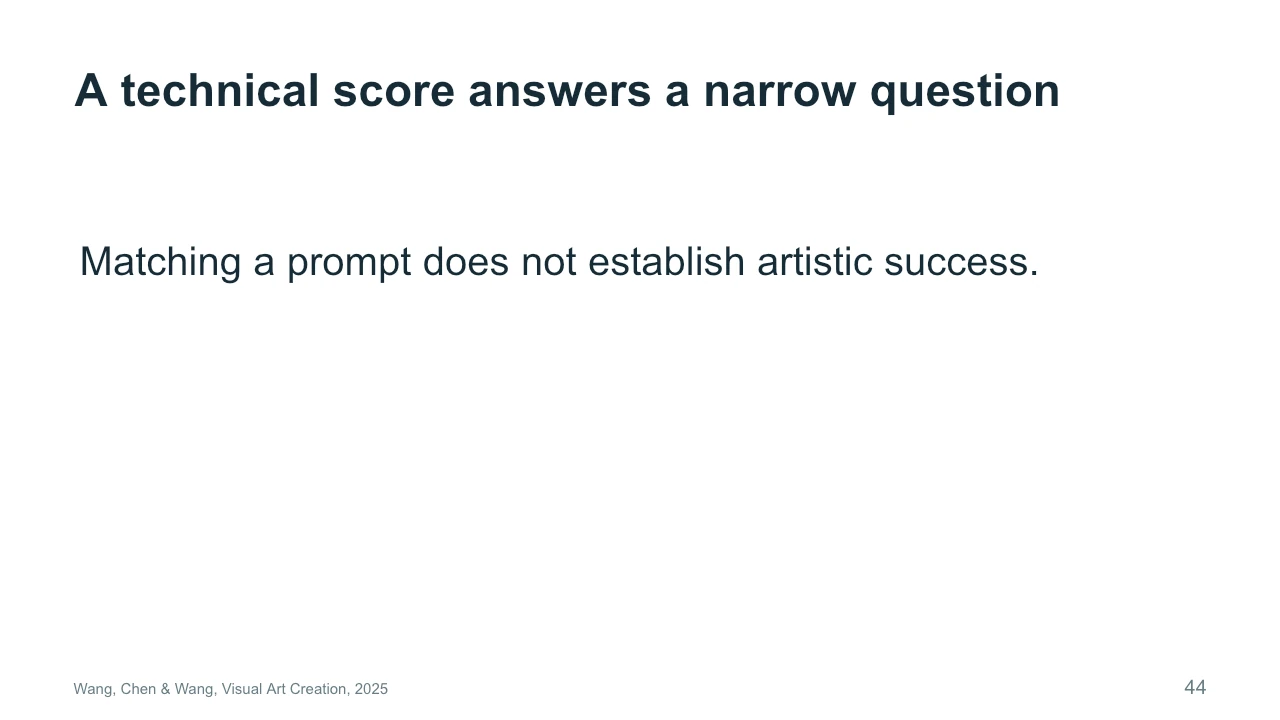 Slide 44: A technical score answers a narrow question
