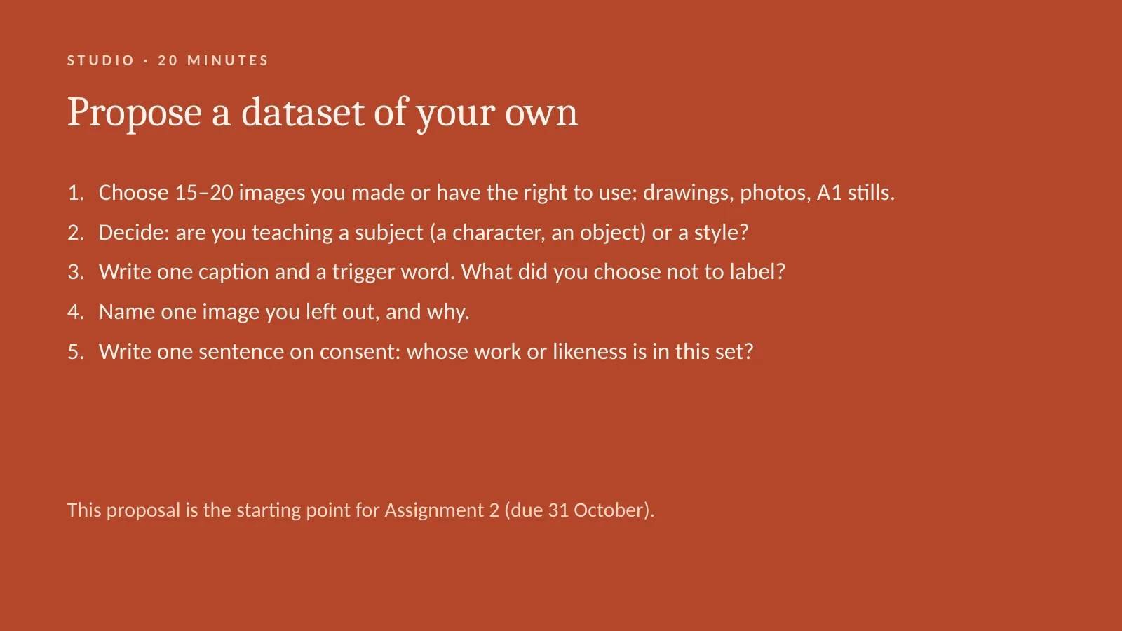 Slide 77: Studio: propose a dataset of your own